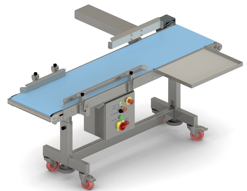 Sofbud. Transporter, podajnik taśmowy prosty z odrzutnikiem kartonów